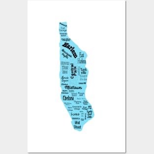 new york city/manhattan map - blue Posters and Art